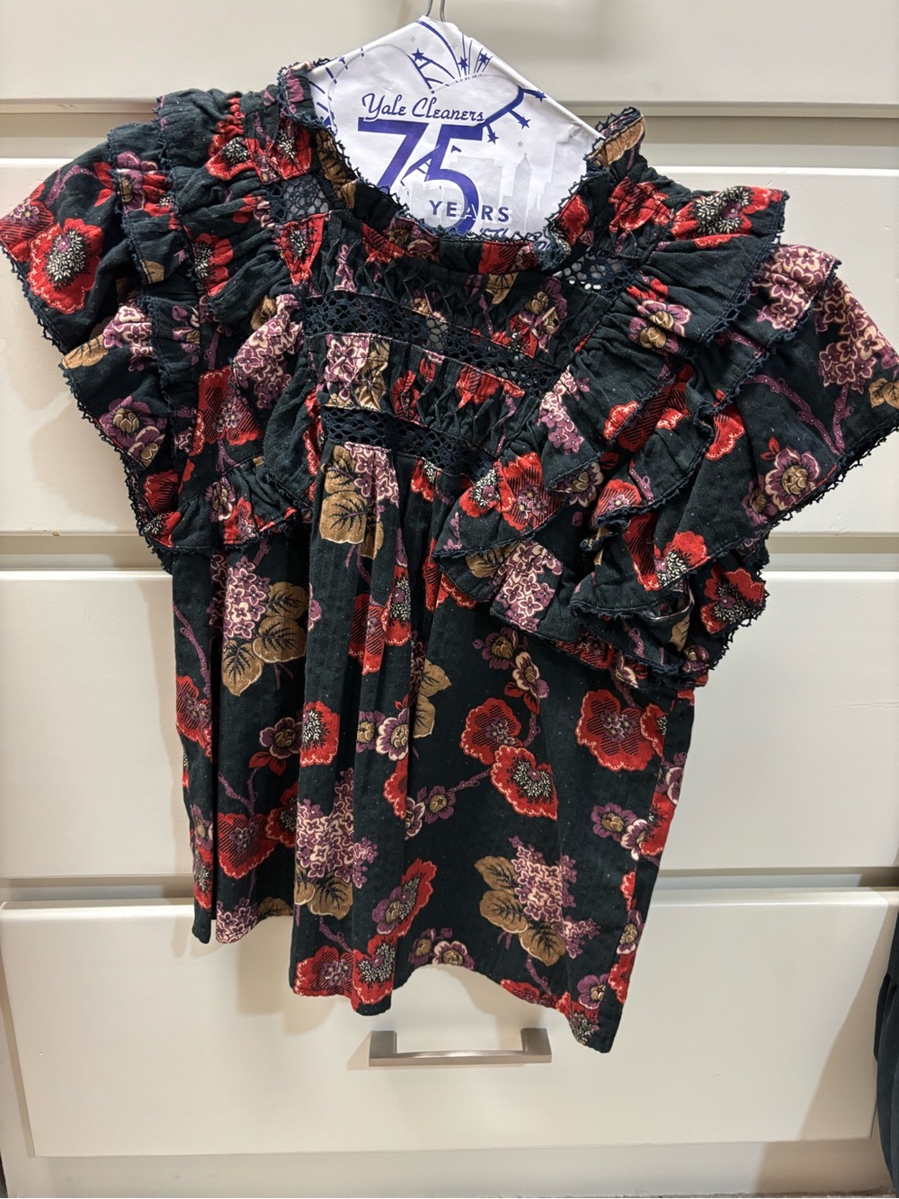 Sea New York Black Floral Ruffle Short-Sleeve Top
